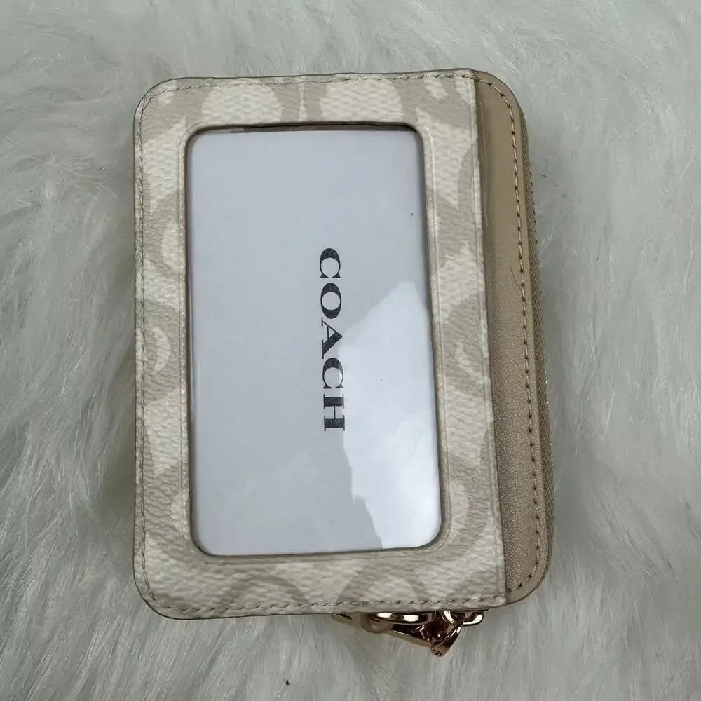 Coach Zip Card Case In Sketch Signature Canvas CBL78, Gold/Ivory NWT